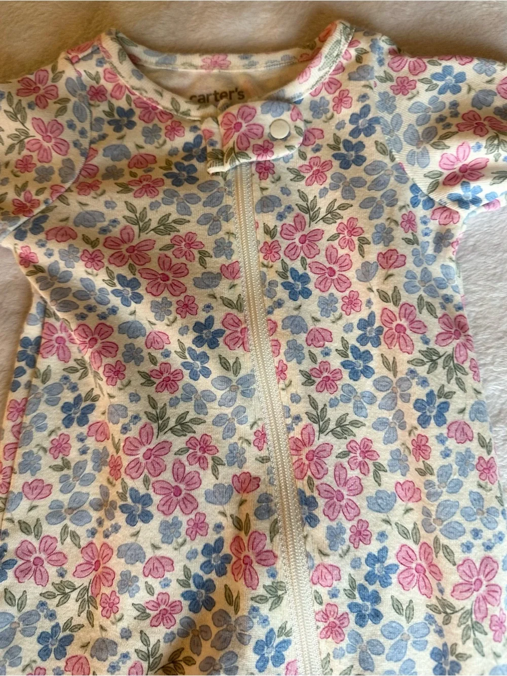 Carter's Floral Zip Footed One-Piece in Pink, Blue & White
